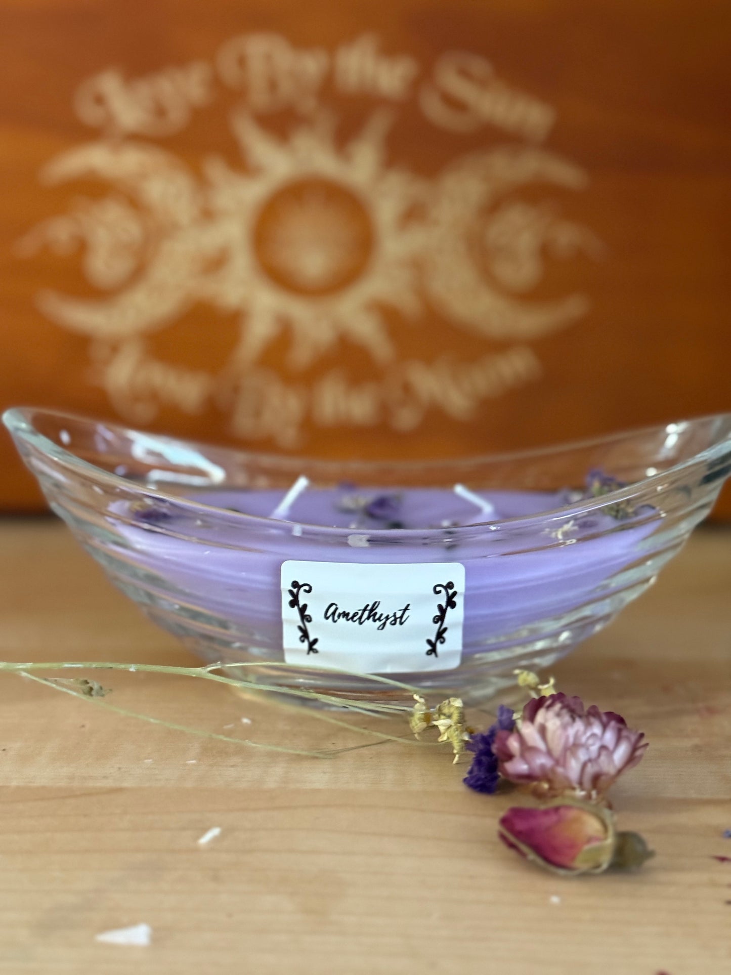 Amethyst glass boat candle