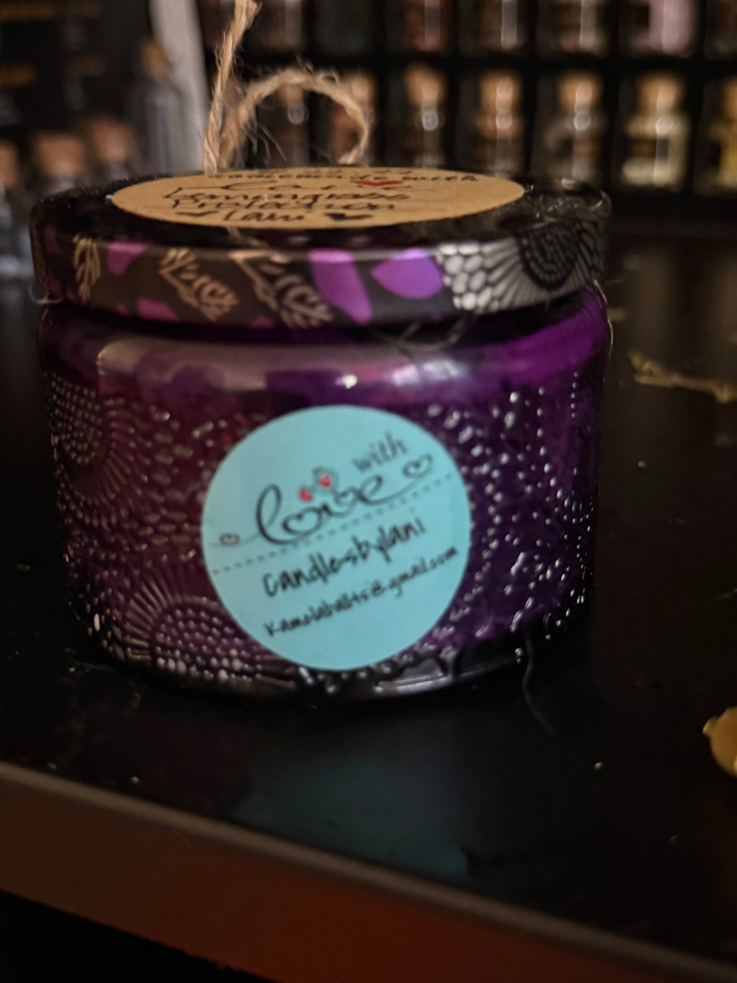 Stained glass candle in container