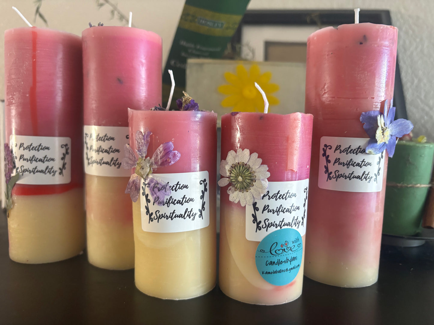 Pillar candle w/ crystal chips set of 3