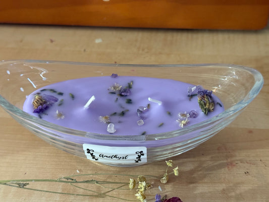 Amethyst glass boat candle